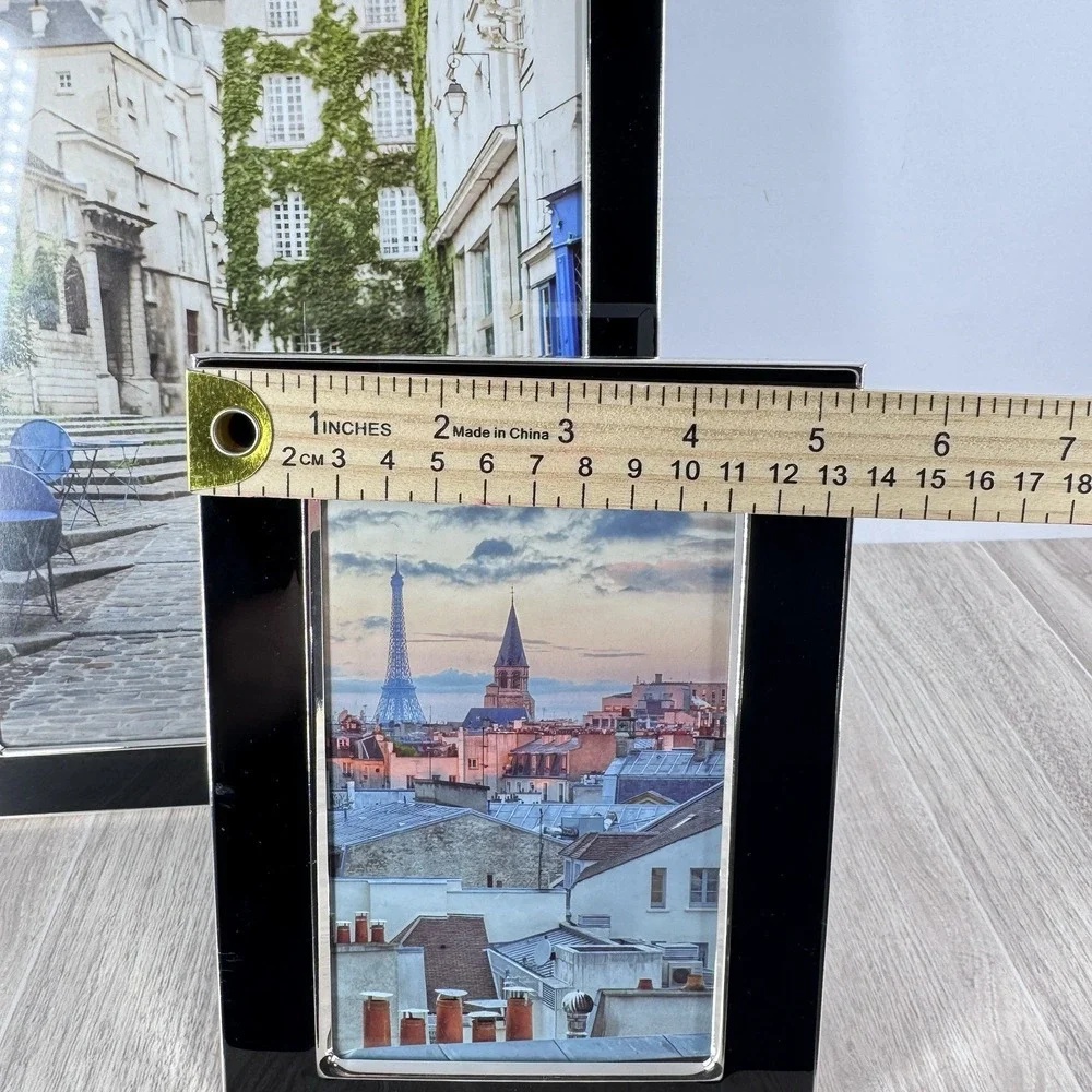 Black Picture‎ Frame Set 2 Modern Tabletop 11.5x9.5 7.5x5.5 Glass Decor